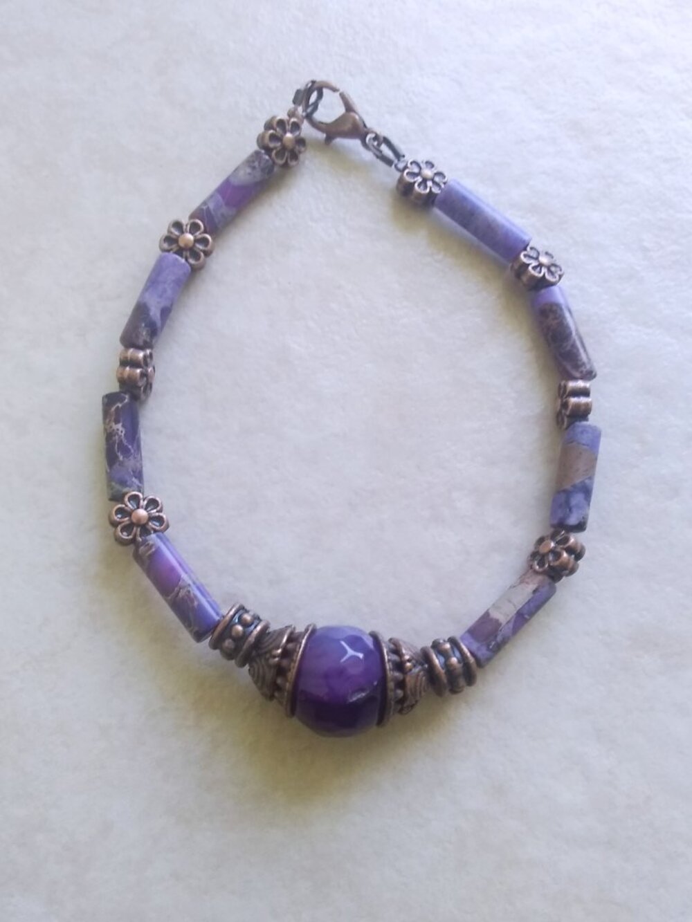 Purple Sea Sediment Jasper + Agate Bracelet - Slim-Line Boho Chic Gypsy Bracelet - Picture 6 of 9